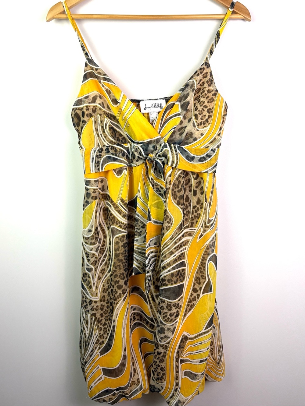 Joseph Ribkoff Yellow & Brown Animal Print Tie-Front Sundress size 8
